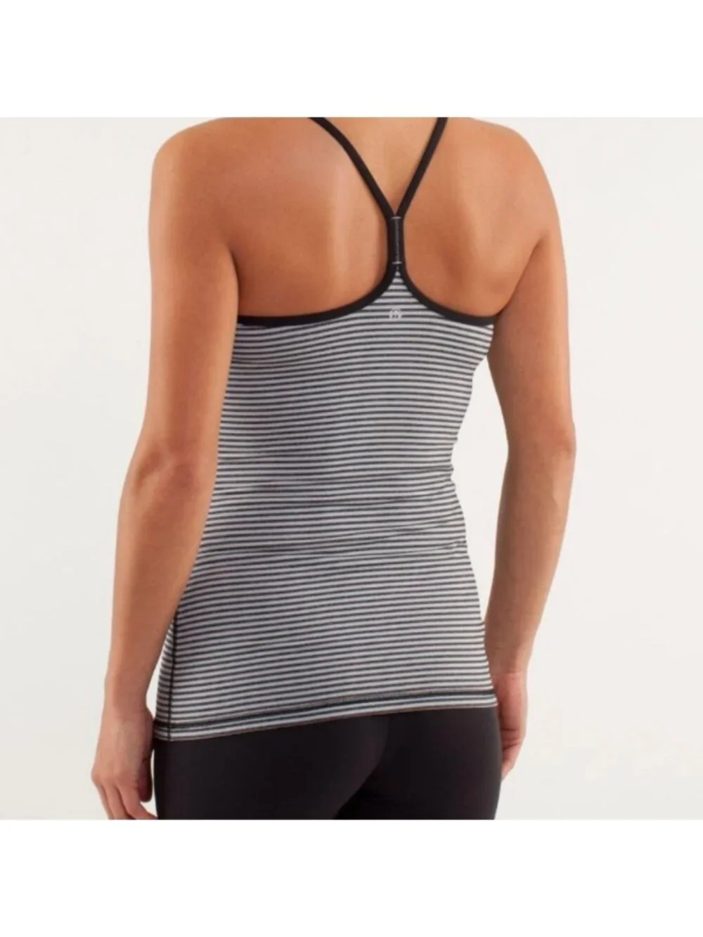 Lululemon Power Y Tank *Luon Light Slope Stripe Silver Slate Heathered Blk / blk